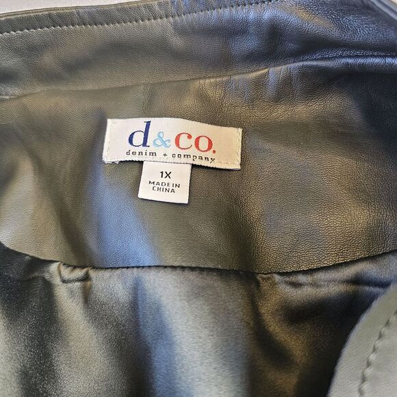 Denim‎ & Company 1X Olive Green Jacket Open Front Vegan Leather Pockets Stretch - Picture 4 of 8
